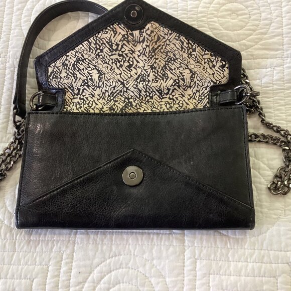 Rebecca Minkoff Black Leather Studded Crossbody Clutch Purse With Chain Strap & - Picture 15 of 16